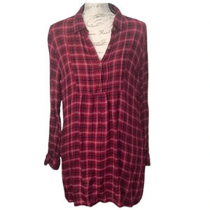 Abercrombie & Fitch Long Red Plaid Shirt Dress size Medium